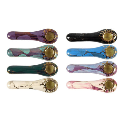 Porcelain Gold Spoon Pipe by Ancient Creations - Purple & Blue
