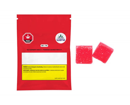 Wana Wild Raspberry 5:1 CBD/THC Indica 2 x 4.5g Soft Chews