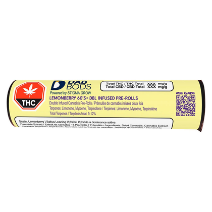 Dab Bods Lemonberry 60's+ 3 x 0.5g Dbl Infused Pre-Rolls