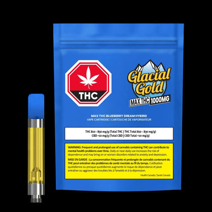 Glacial Gold MAX THC Blueberry Dream Hybrid 1.2g Prefilled Vape Cartridge