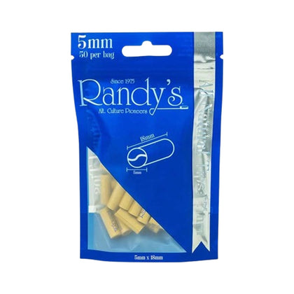 Randy's 5mm x 18mm Prerolled Tips, Natural Unrefined Paper. Bag of 50